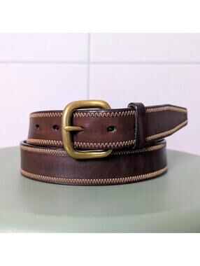 Trafalgar contrast stitch Italian leather belt w/ solid brass buckle